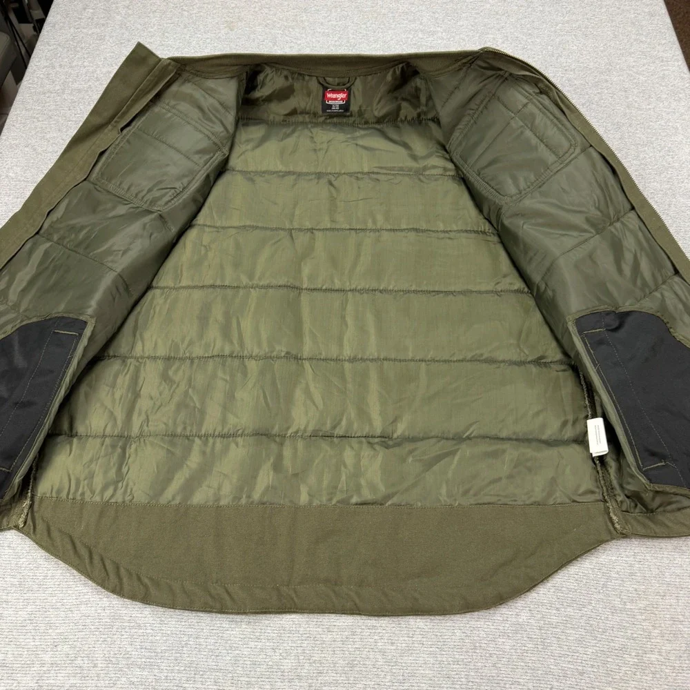 Wrangler Workwear Mens XL Canvas Quilted Utility Vest Olive Green Full Zip